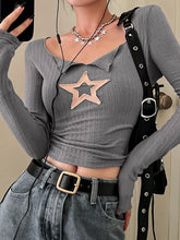 Langärmliges Crop-Top aus Strick mit Stern-Patch